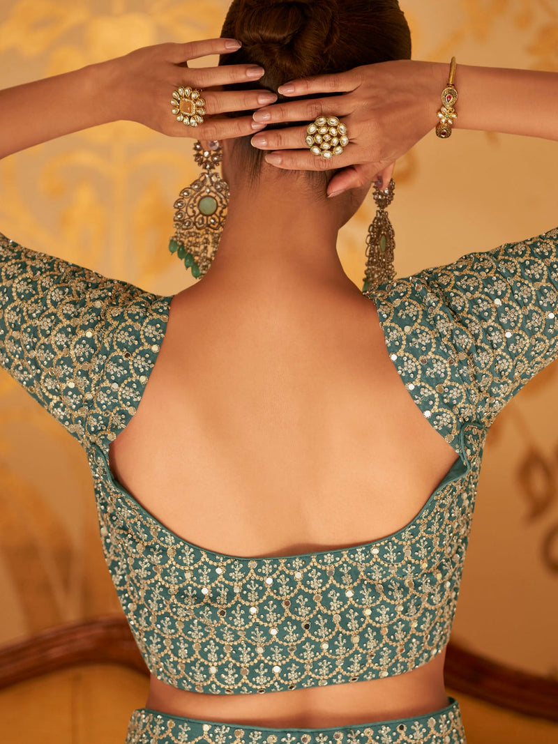 Teal Blue Georgette Palazzo Suit with Heavy Embroidery