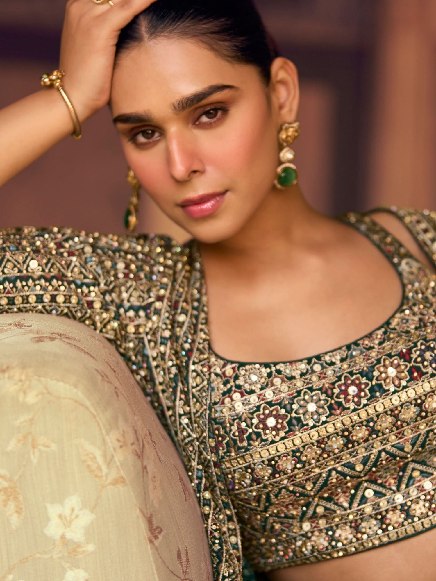 Green Heavy Embroidered Palazzo Set