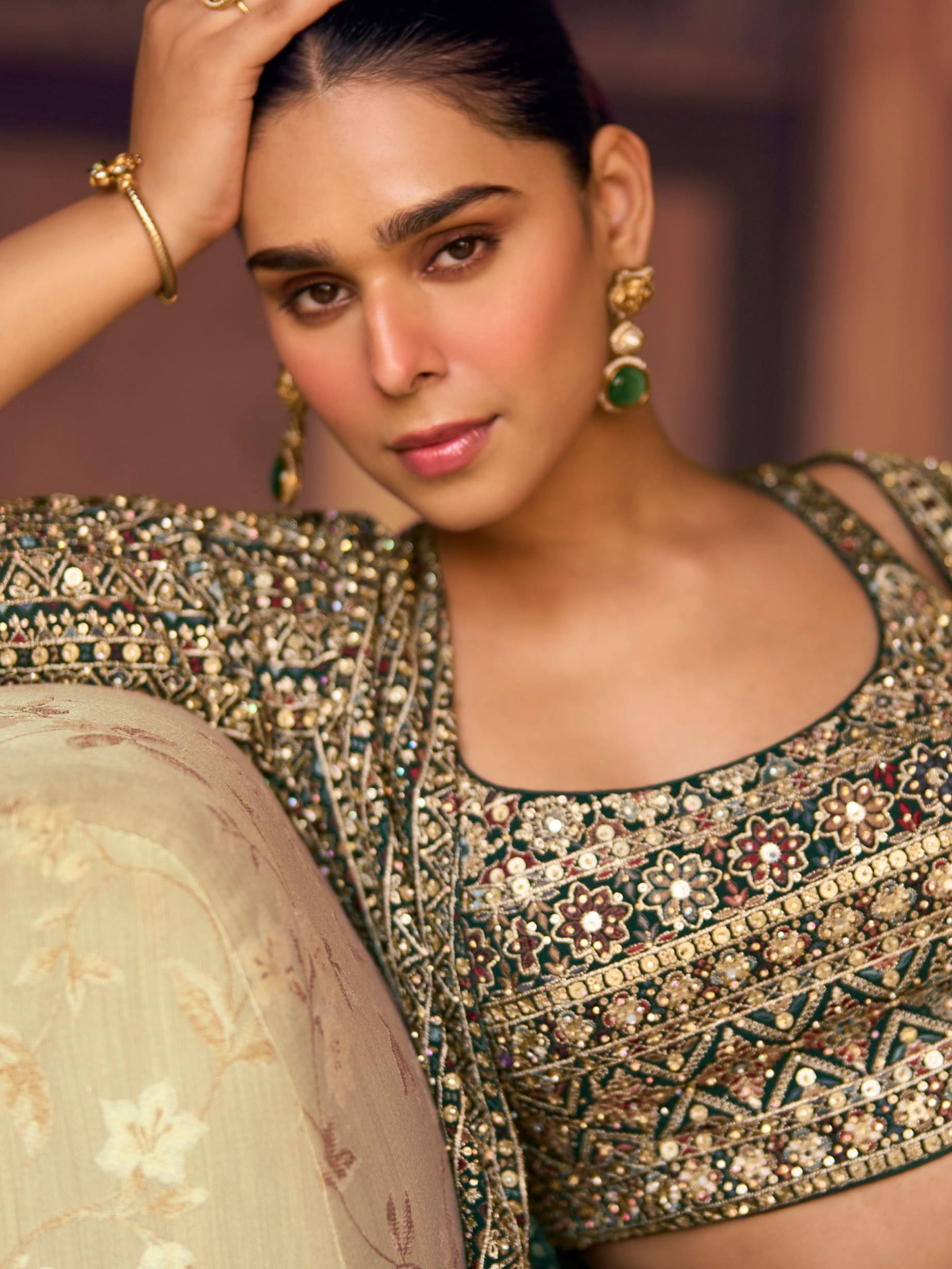 Green Heavy Embroidered Palazzo Set