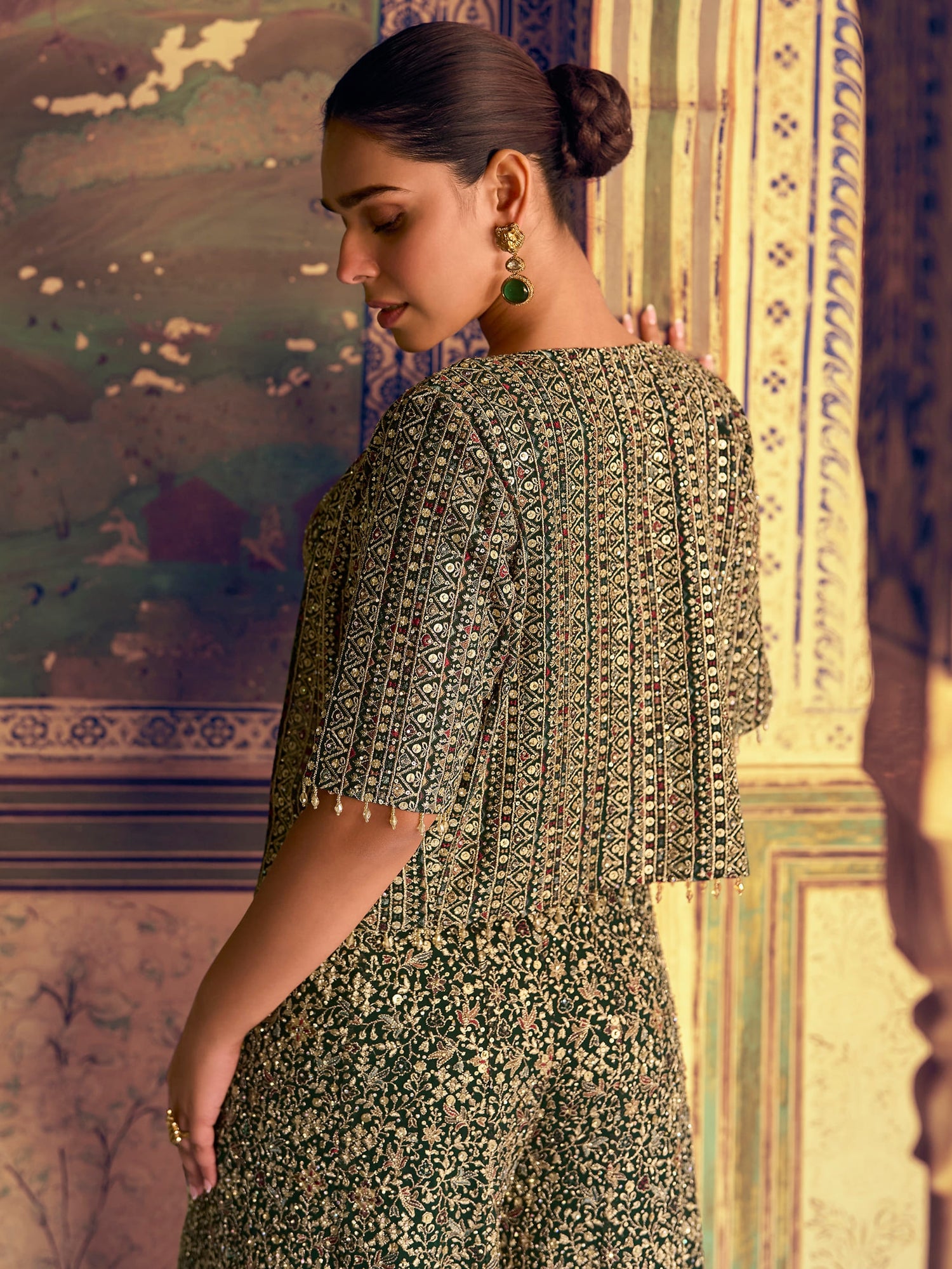 Green Heavy Embroidered Palazzo Set