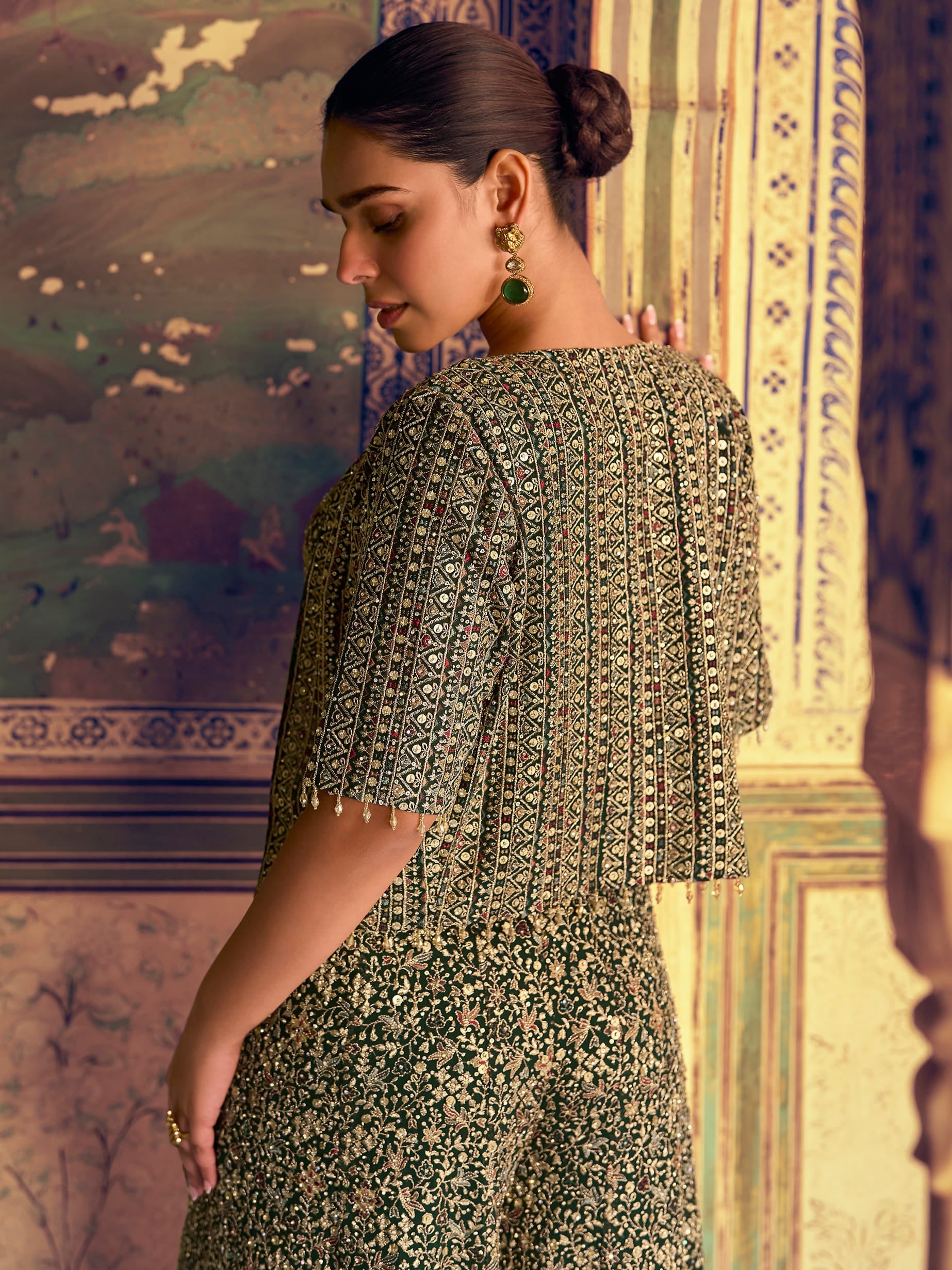 Green Heavy Embroidered Palazzo Set