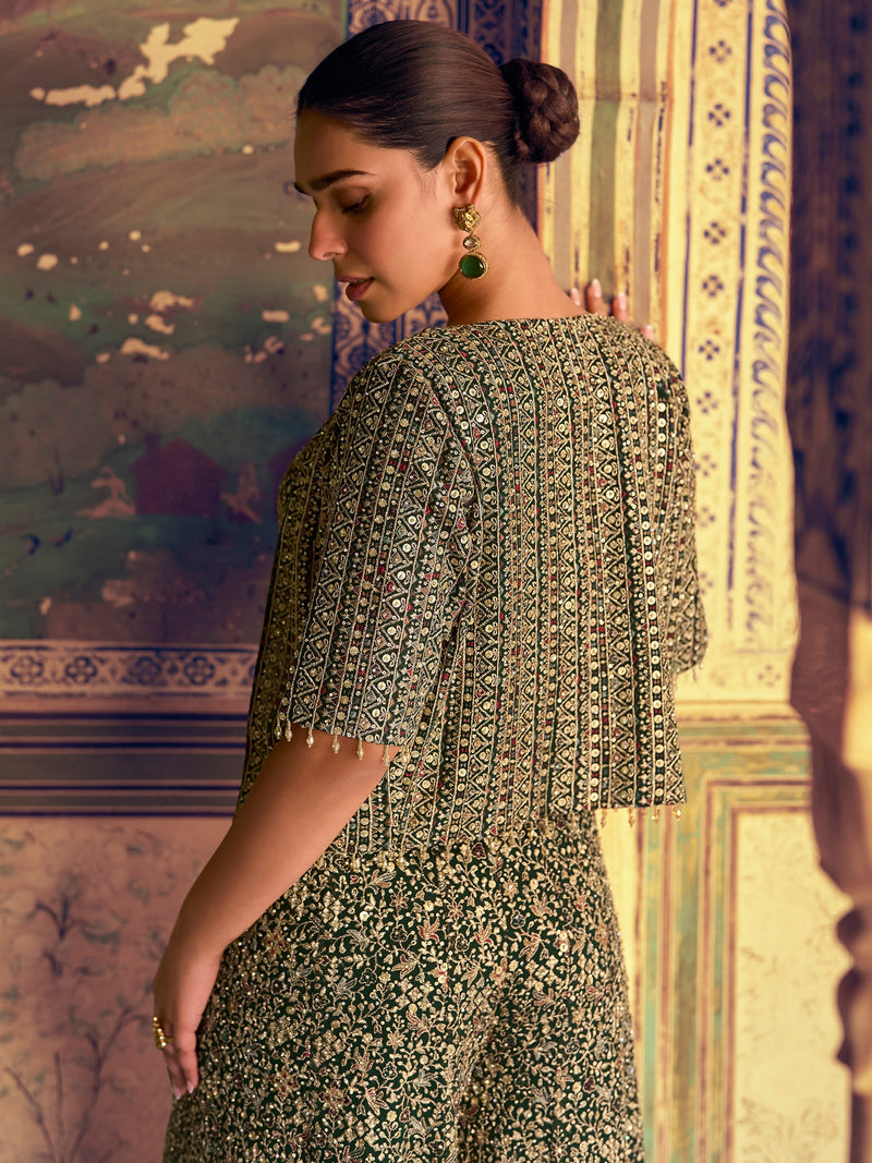 Green Heavy Embroidered Palazzo Set