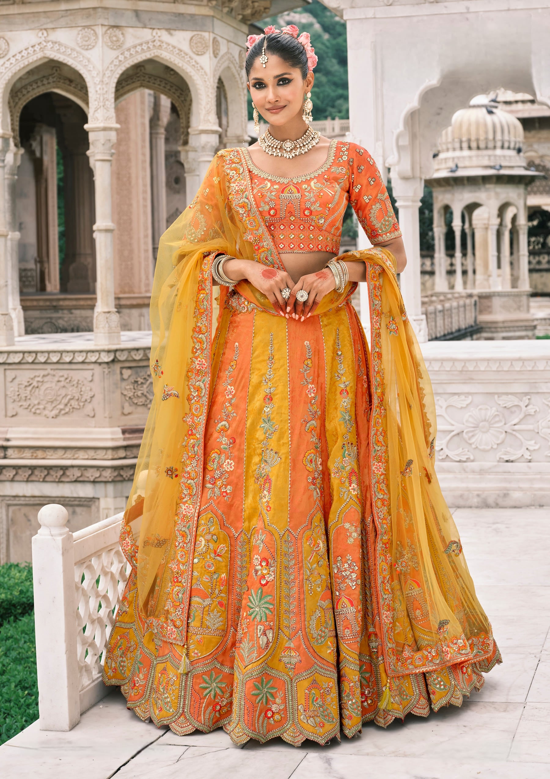 Mustard Yellow Bridal Lehenga with Sequin & Stone Embroidery