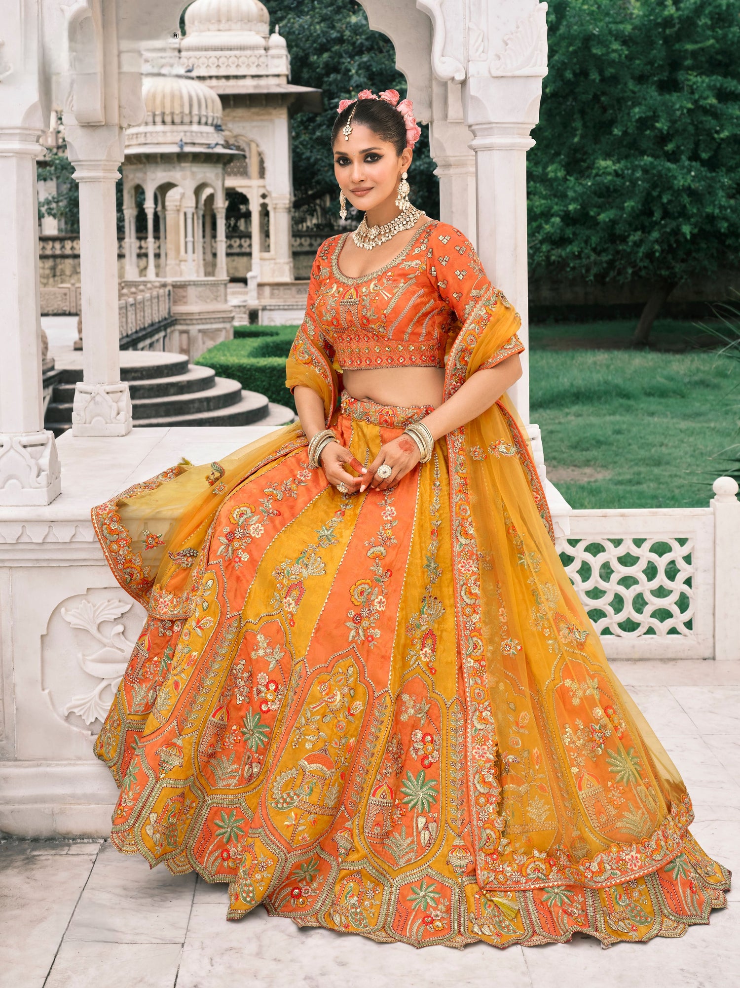 Mustard Yellow Bridal Lehenga with Sequin &amp; Stone Embroidery