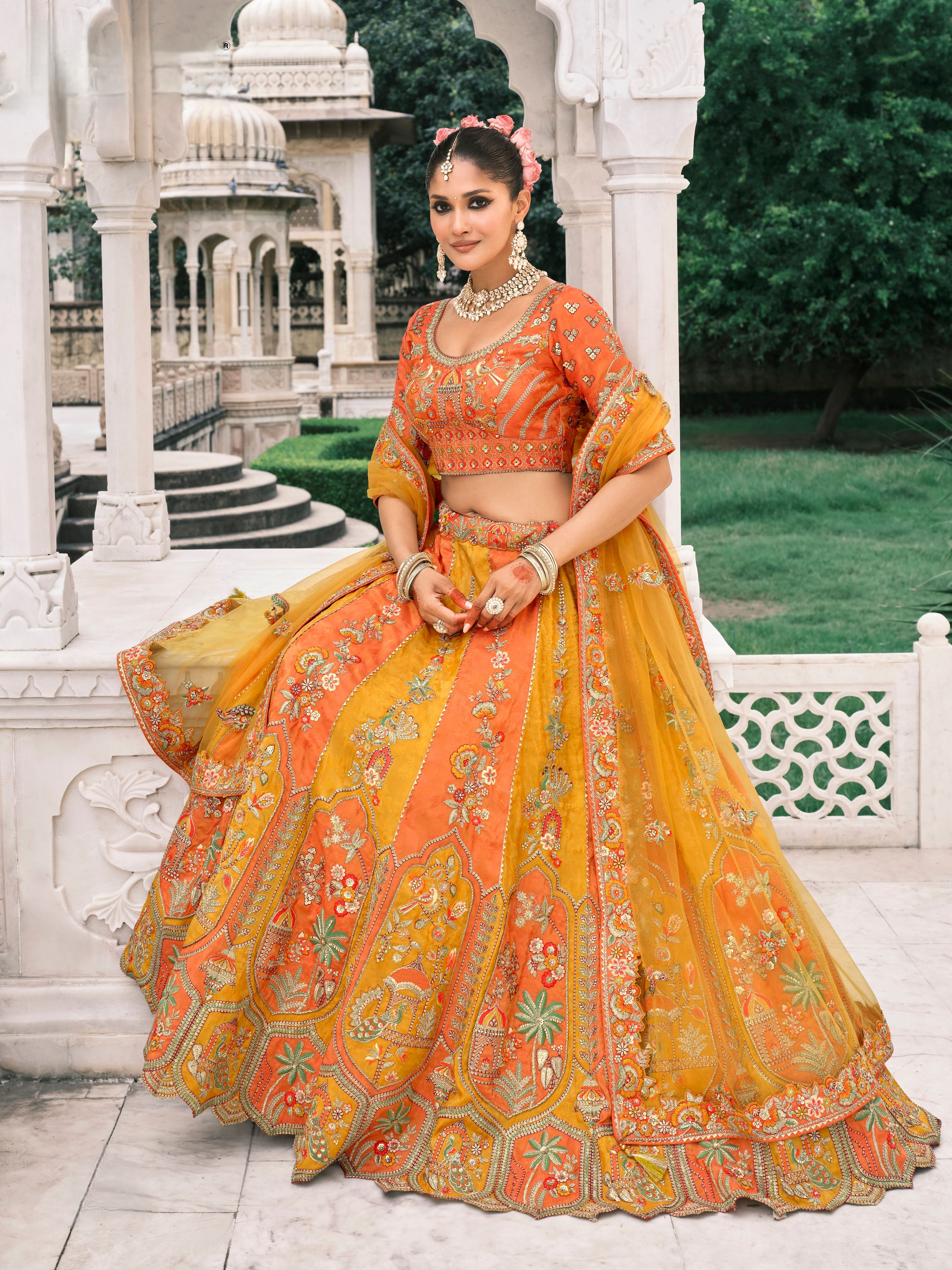 Mustard Yellow Bridal Lehenga with Sequin &amp; Stone Embroidery