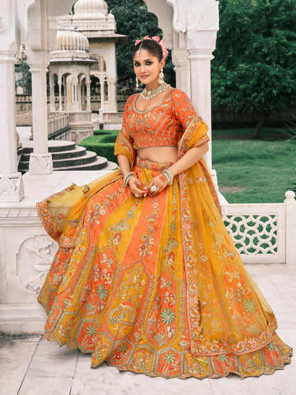 Mustard Yellow Bridal Lehenga with Sequin &amp; Stone Embroidery