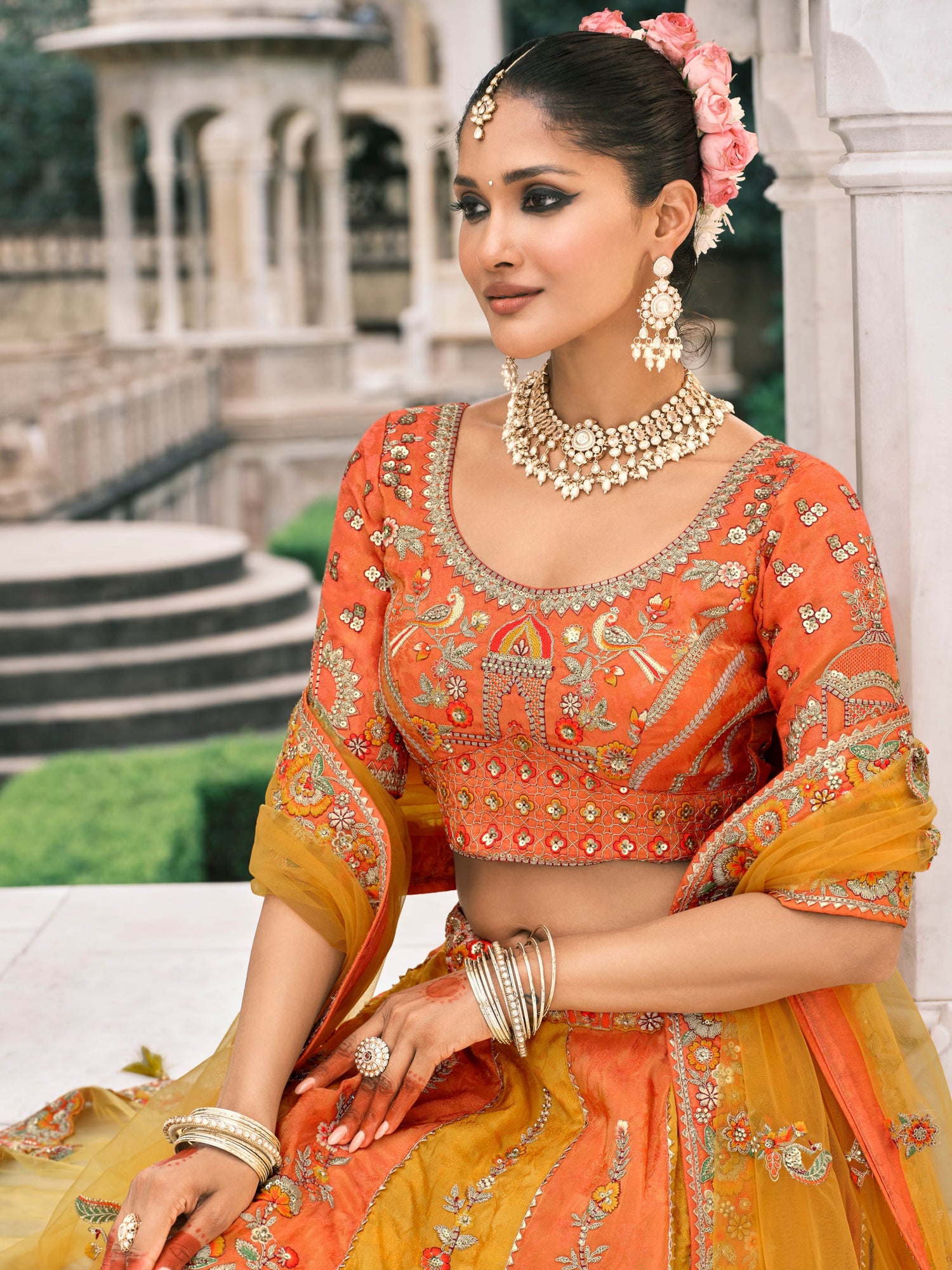 Mustard Yellow Bridal Lehenga with Sequin &amp; Stone Embroidery