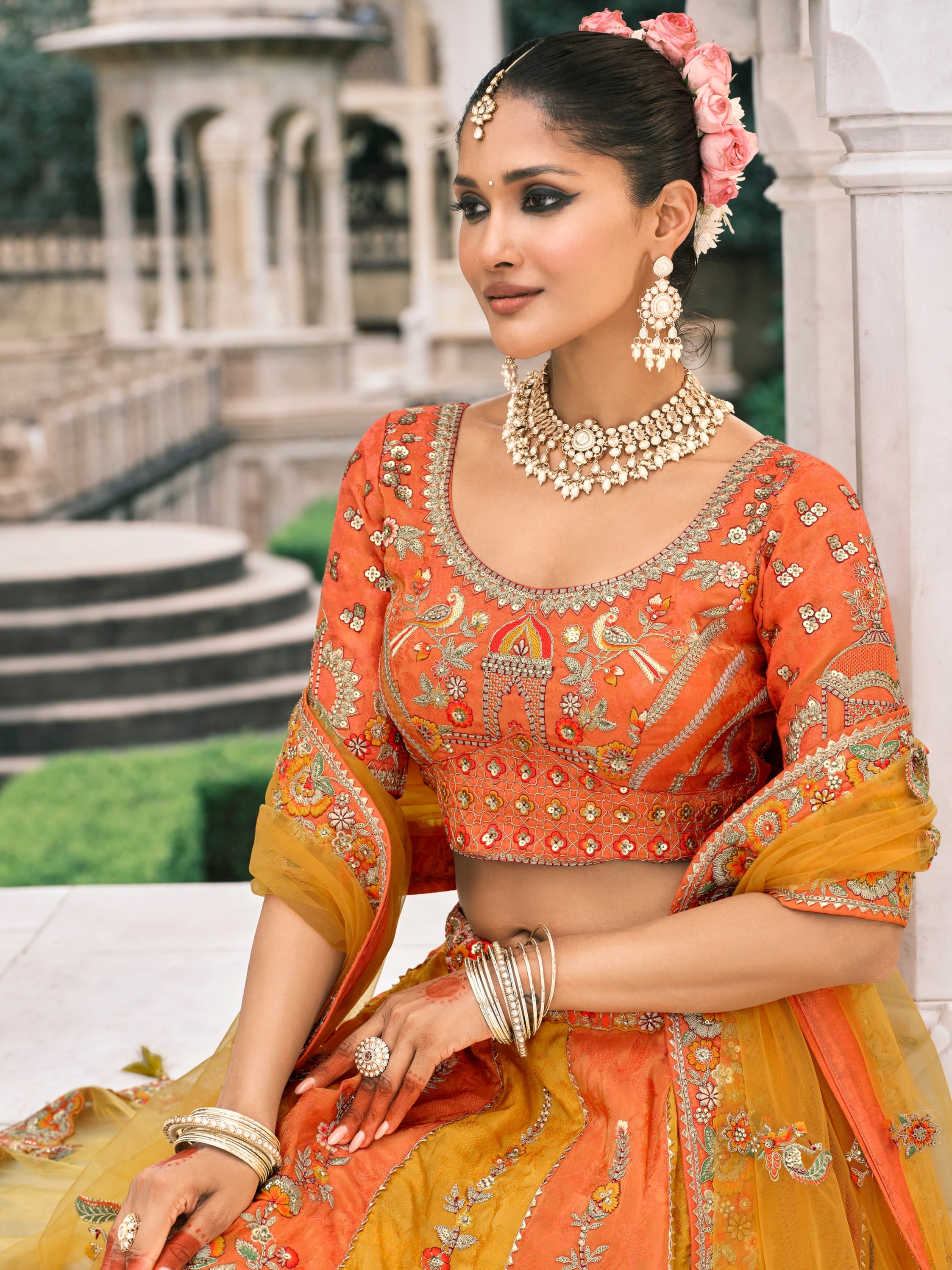 Mustard Yellow Bridal Lehenga with Sequin &amp; Stone Embroidery