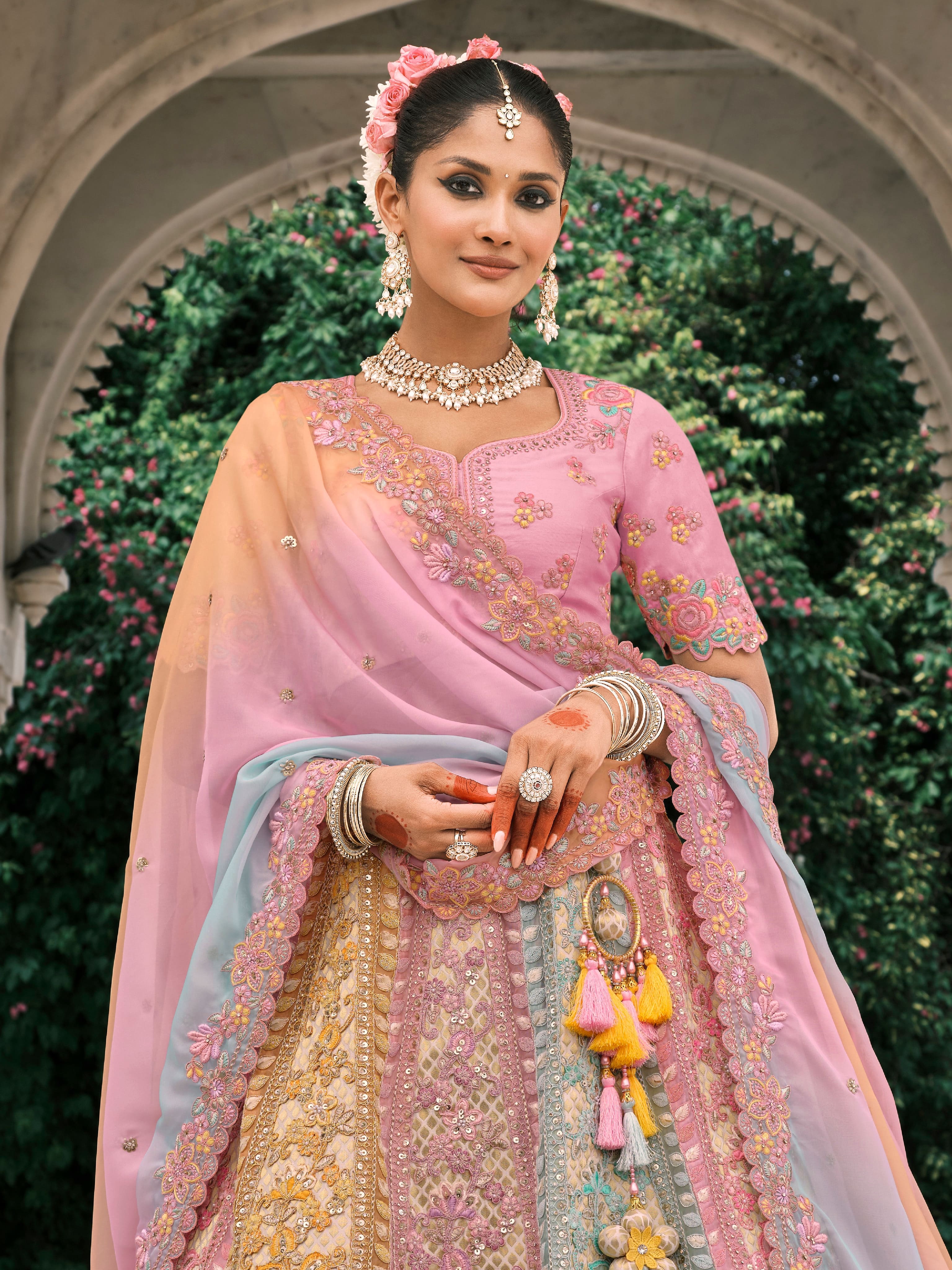 Lavender Bridal Lehenga with Heavy Sequin &amp; Mirror Embroidery