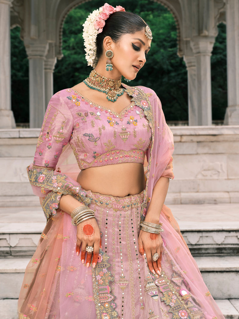 Dusty Pink Bridal Lehenga with Sequin & Stone Embroidery