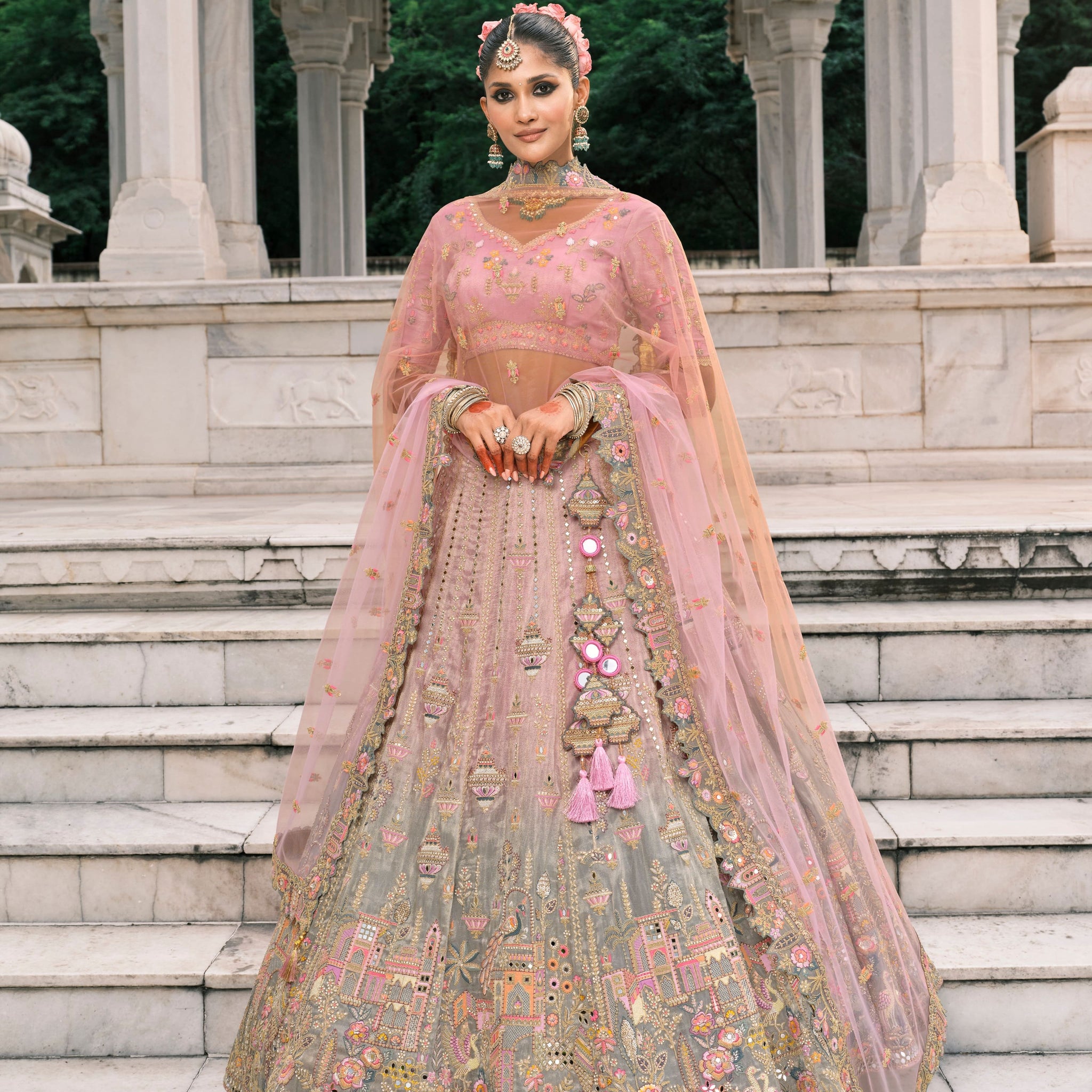 Dusty Pink Bridal Lehenga with Sequin & Stone Embroidery