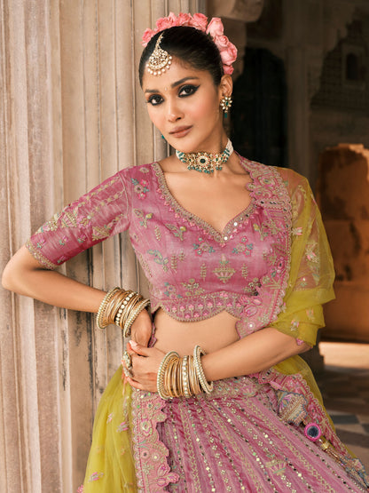 Lime Yellow Bridal Lehenga with Heavy Mirror &amp; Stone Work