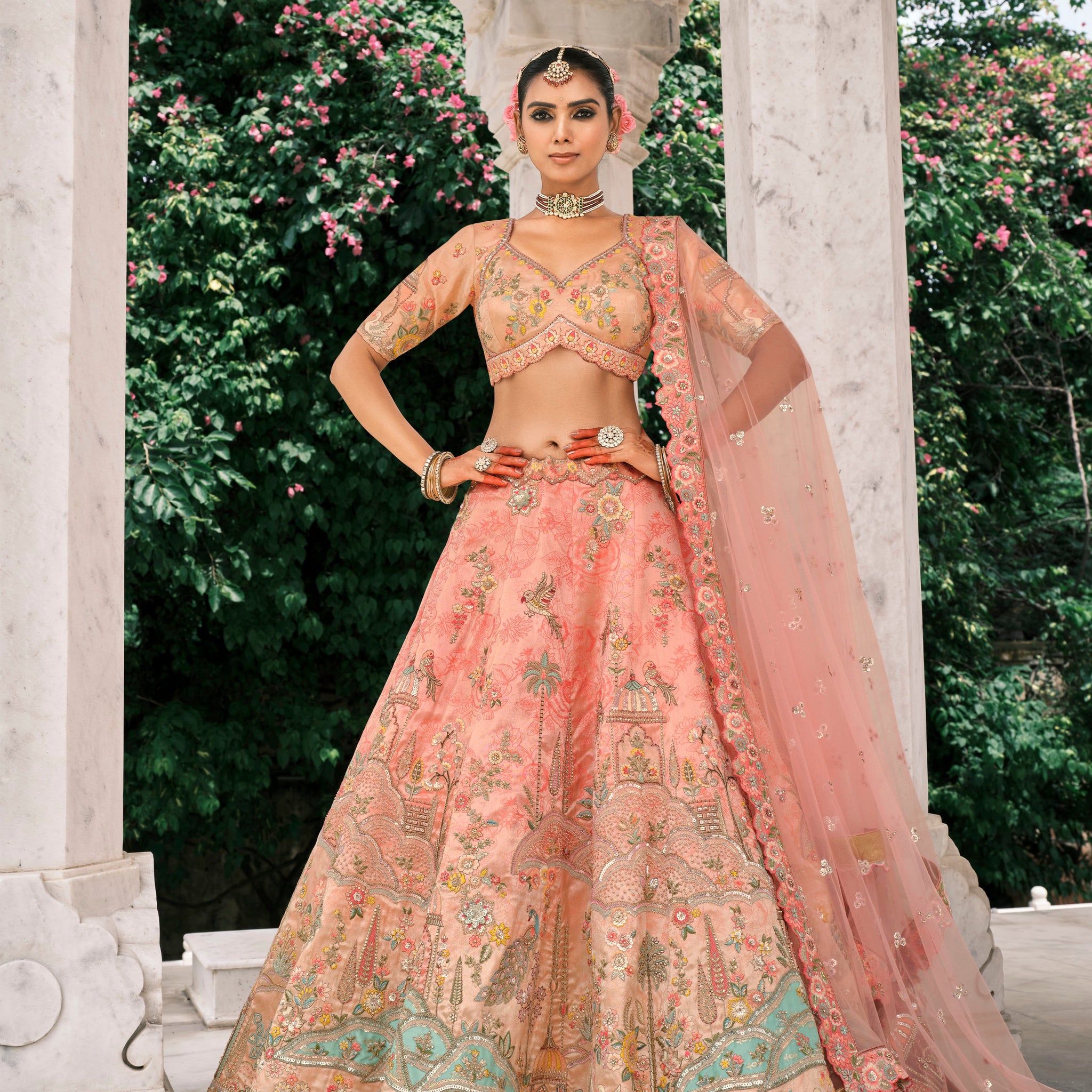 Peach Bridal Lehenga with Heavy Sequin & Mirror Embroidery