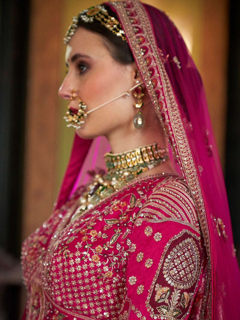 Designer wedding lehenga with double dupatta in pink color