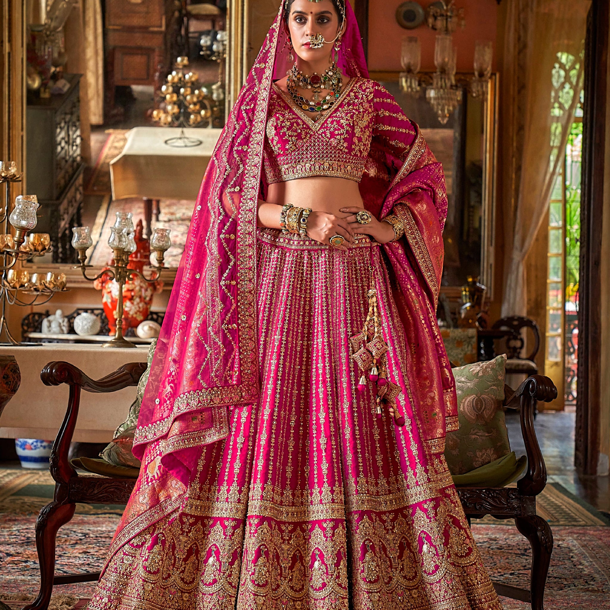 Designer pink lehenga with zari weaving & pearl work