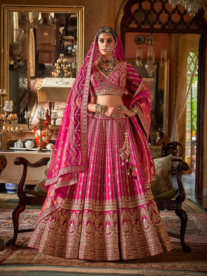 Designer pink lehenga with zari weaving &amp; pearl work