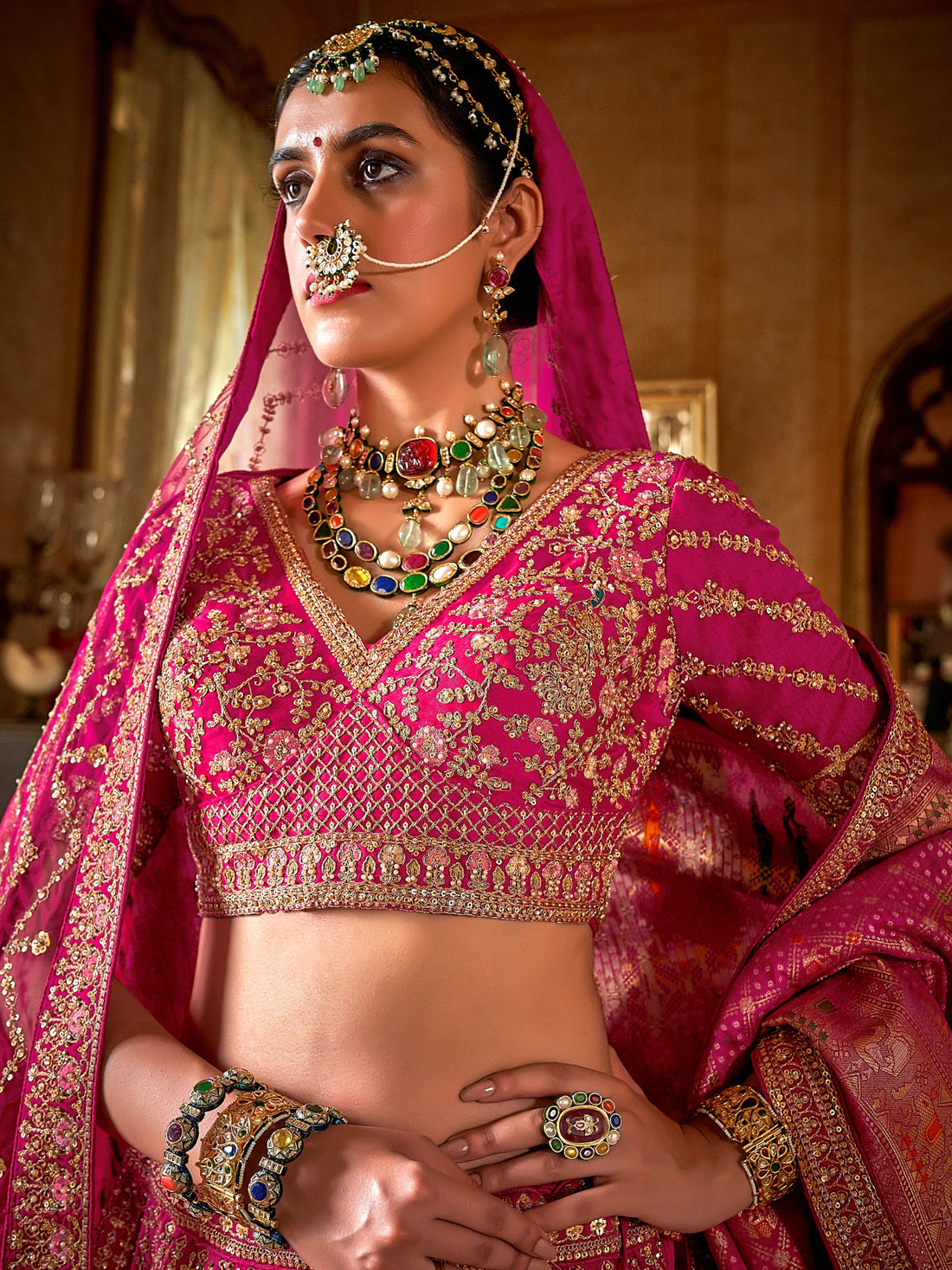 Designer pink lehenga with zari weaving & pearl work