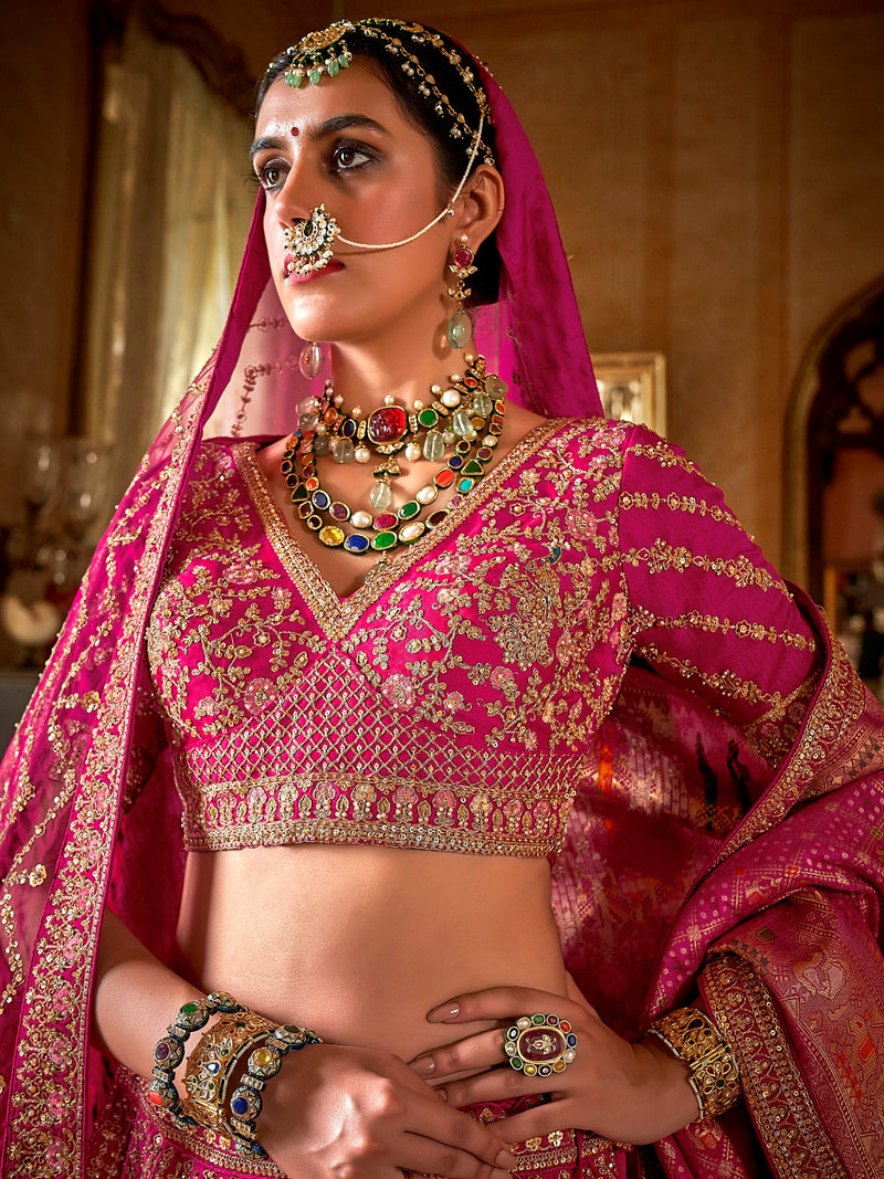 Pink wedding lehenga with heavy embroidery and double dupatta