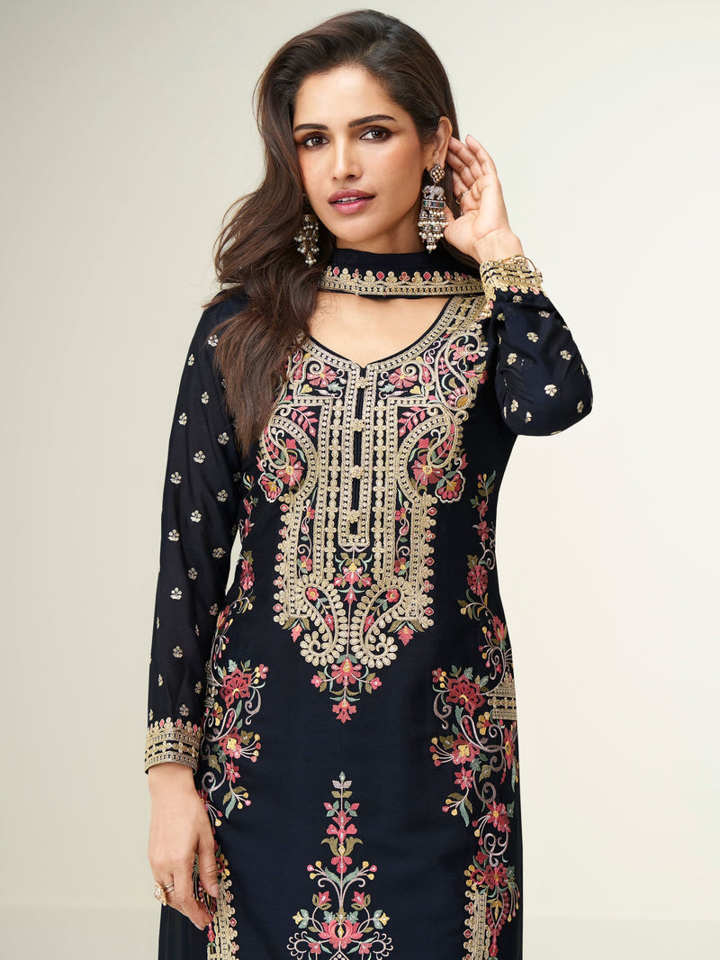 Designer black palazzo suit for festive wear