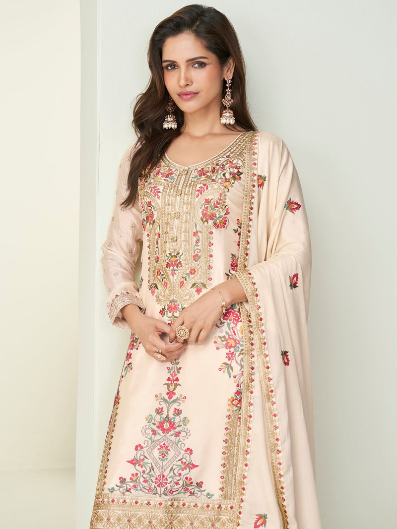 Festive cream ethnic palazzo suit for weddings