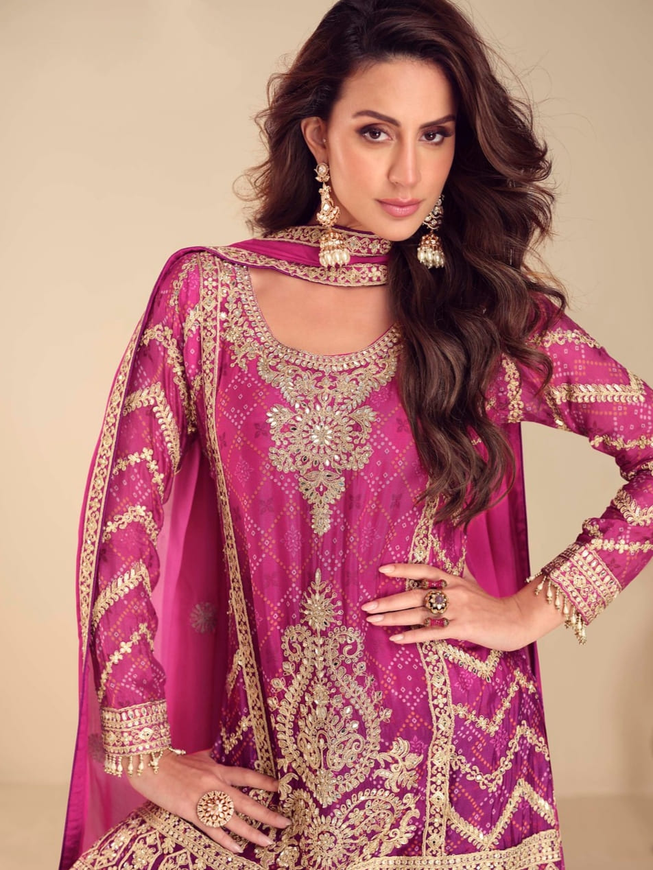 Elegant magenta palazzo suit for weddings