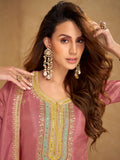 Designer mauve embroidered suit for festive wear