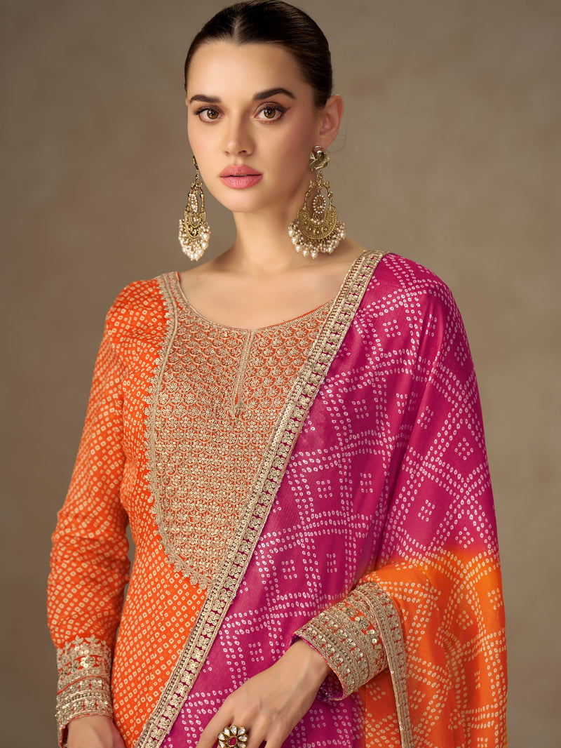 Designer Chinon embroidered Anarkali dress for party