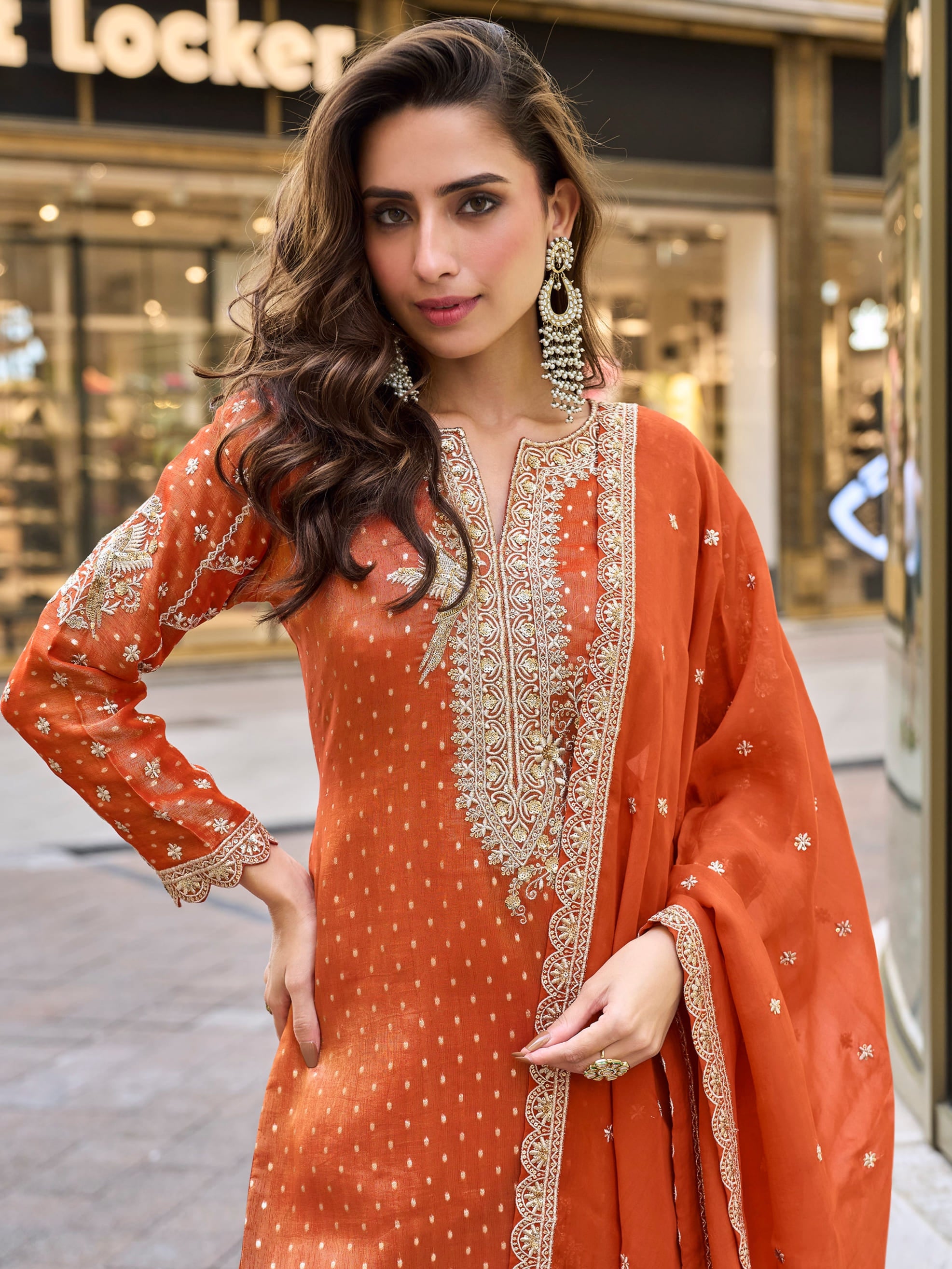 Elegant party wear sharara suit in orange color