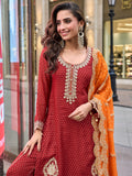 Traditional maroon sharara suit for Indian wedding functions
