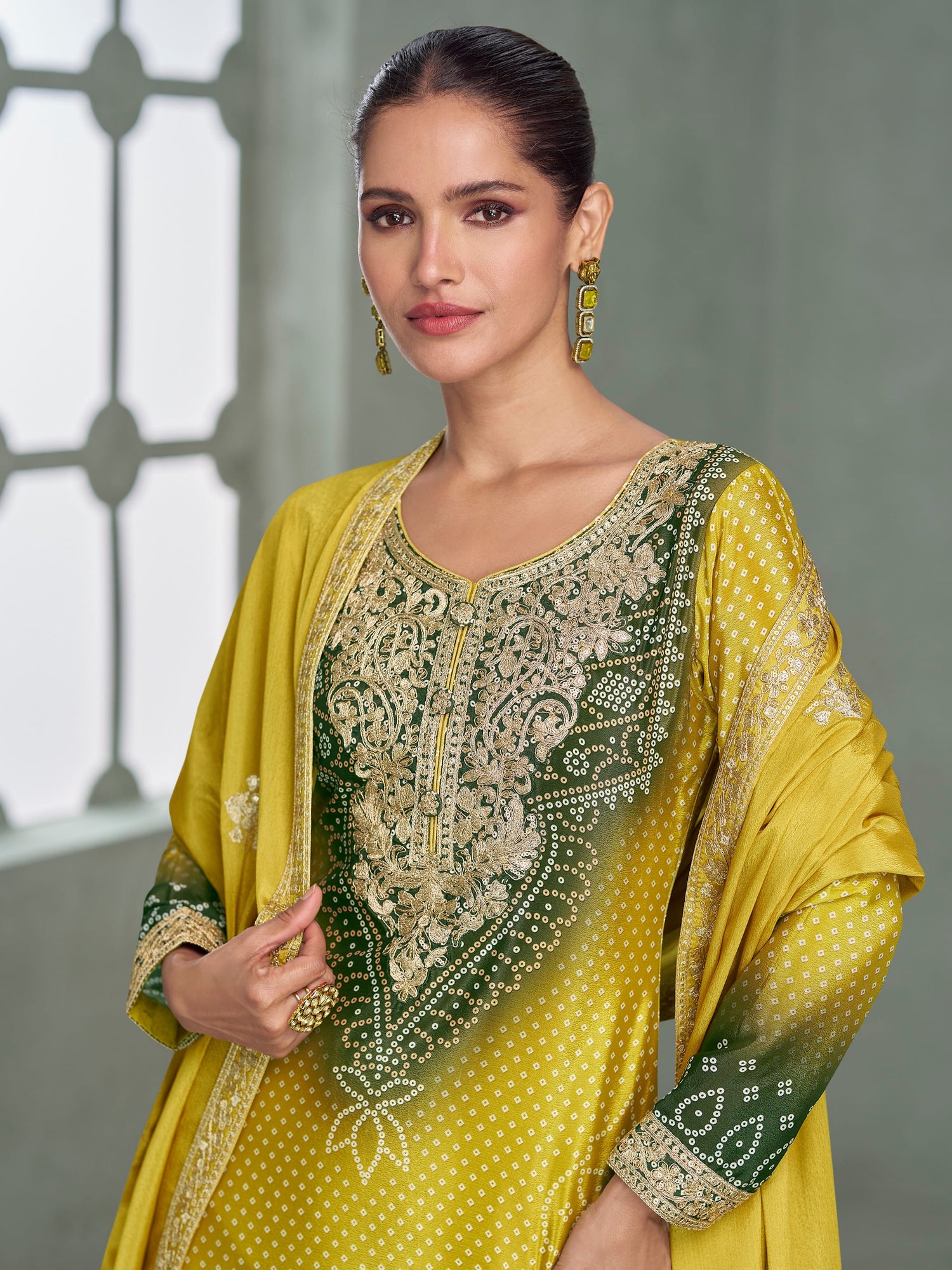 Designer Chinnon Silk festive wear palazzo suit