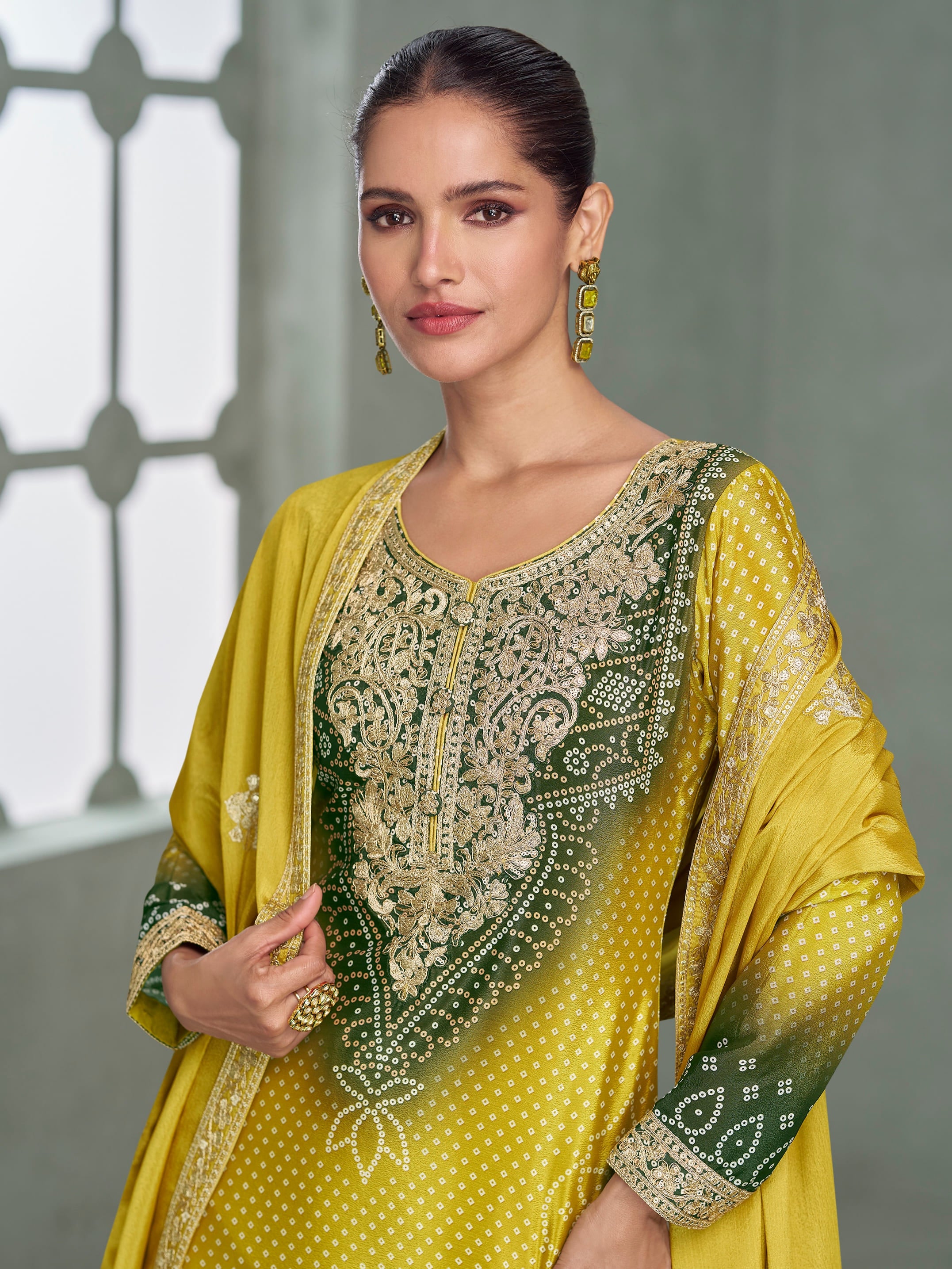 Designer Chinnon Silk festive wear palazzo suit
