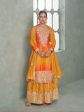 Orange yellow ombre Chinnon Silk palazzo suit for haldi