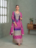 Purple pink ombre Chinnon Silk palazzo suit with embroidery