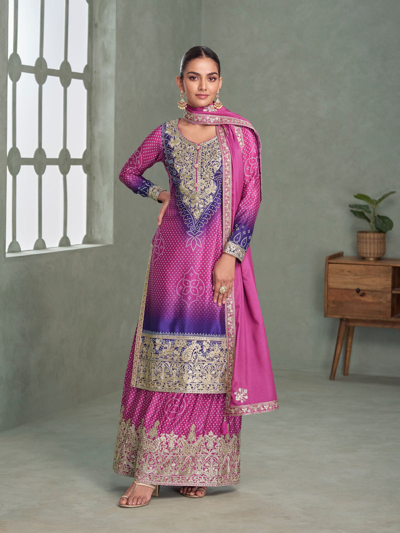 Designer ombre silk palazzo suit for reception and sangeet