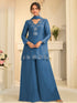 Royal Blue Premium Tora Silk Palazzo Suit with Hand Mirror Work 