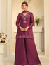 Wine Premium Tora Silk Palazzo Set with Heavy Hand Mirror Work 