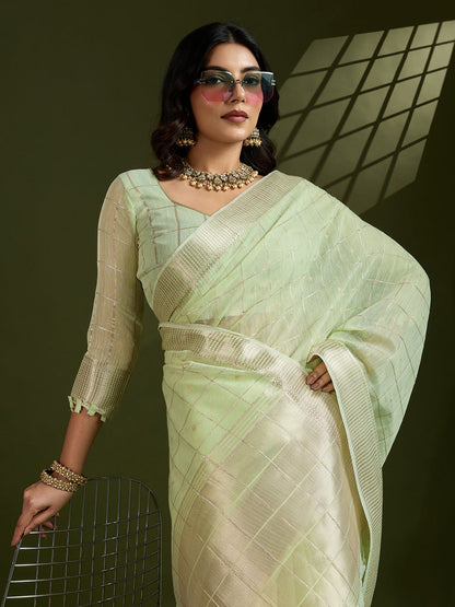 Pista Pure Tissue Zari Checks Silk Tissue Saree Tissue Saree Anant Tex Exports Pvt.Ltd..