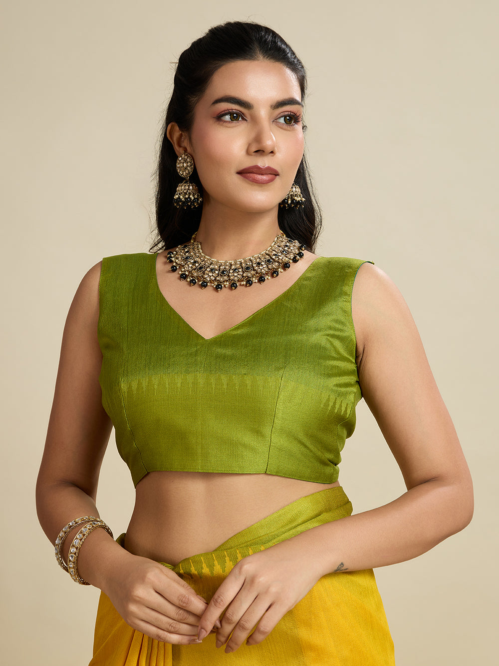 Lemon Yellow Pure Soft Tussar Silk with Temple Border Tussar Saree