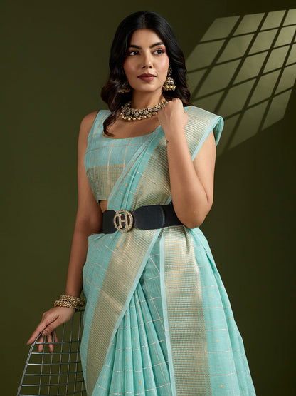 Firozi Pure Tissue Zari Checks Silk Tissue Saree Tissue Saree Anant Tex Exports Pvt.Ltd..