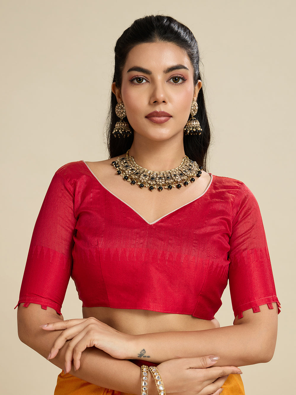 Orange Pure Soft Bengalori Temple Border Row Silk Saree