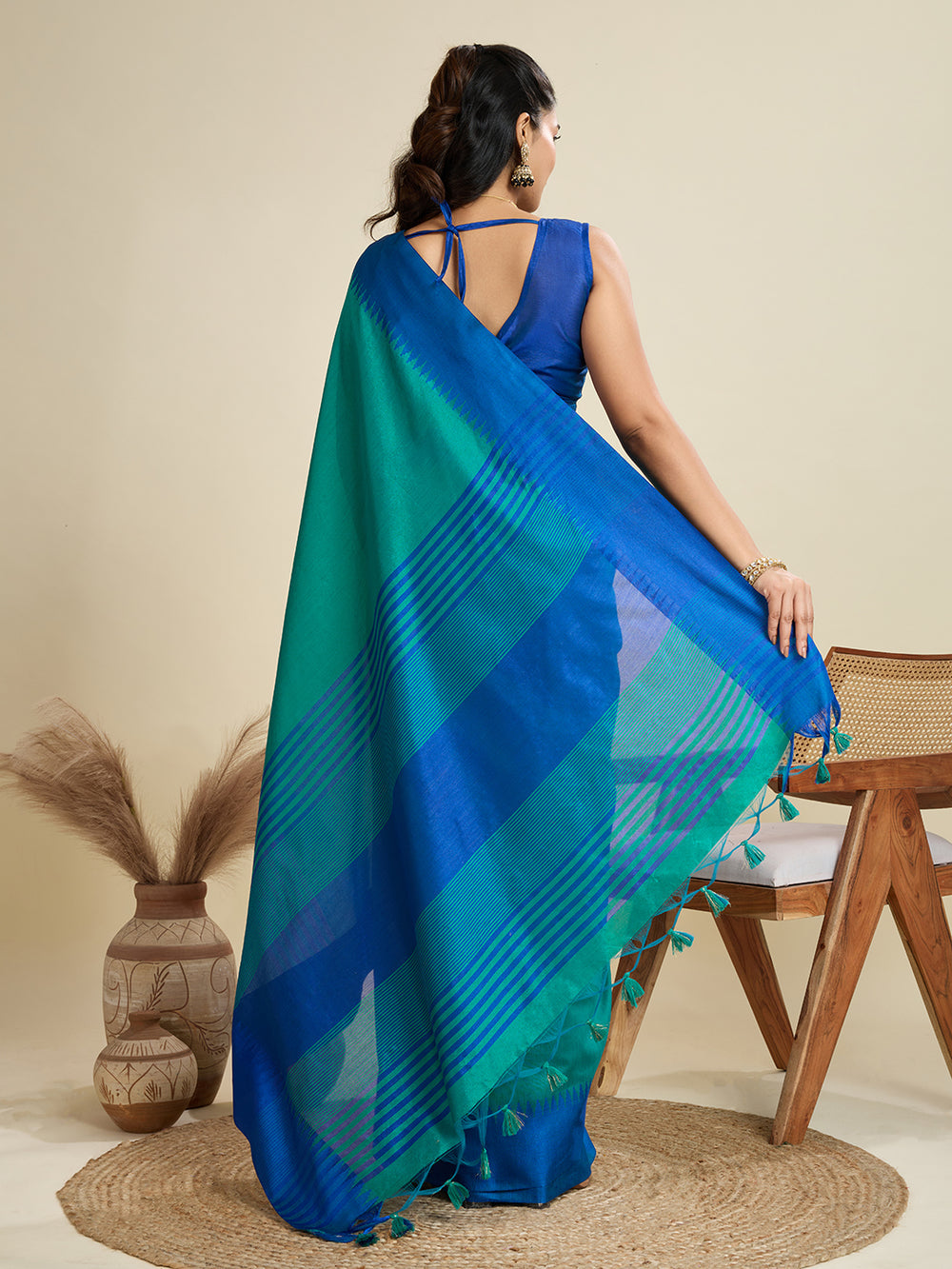 Firozi Pure Soft Bengalori Temple Border Row Silk Saree Row Silk Saree Anant Tex Exports Pvt.Ltd..