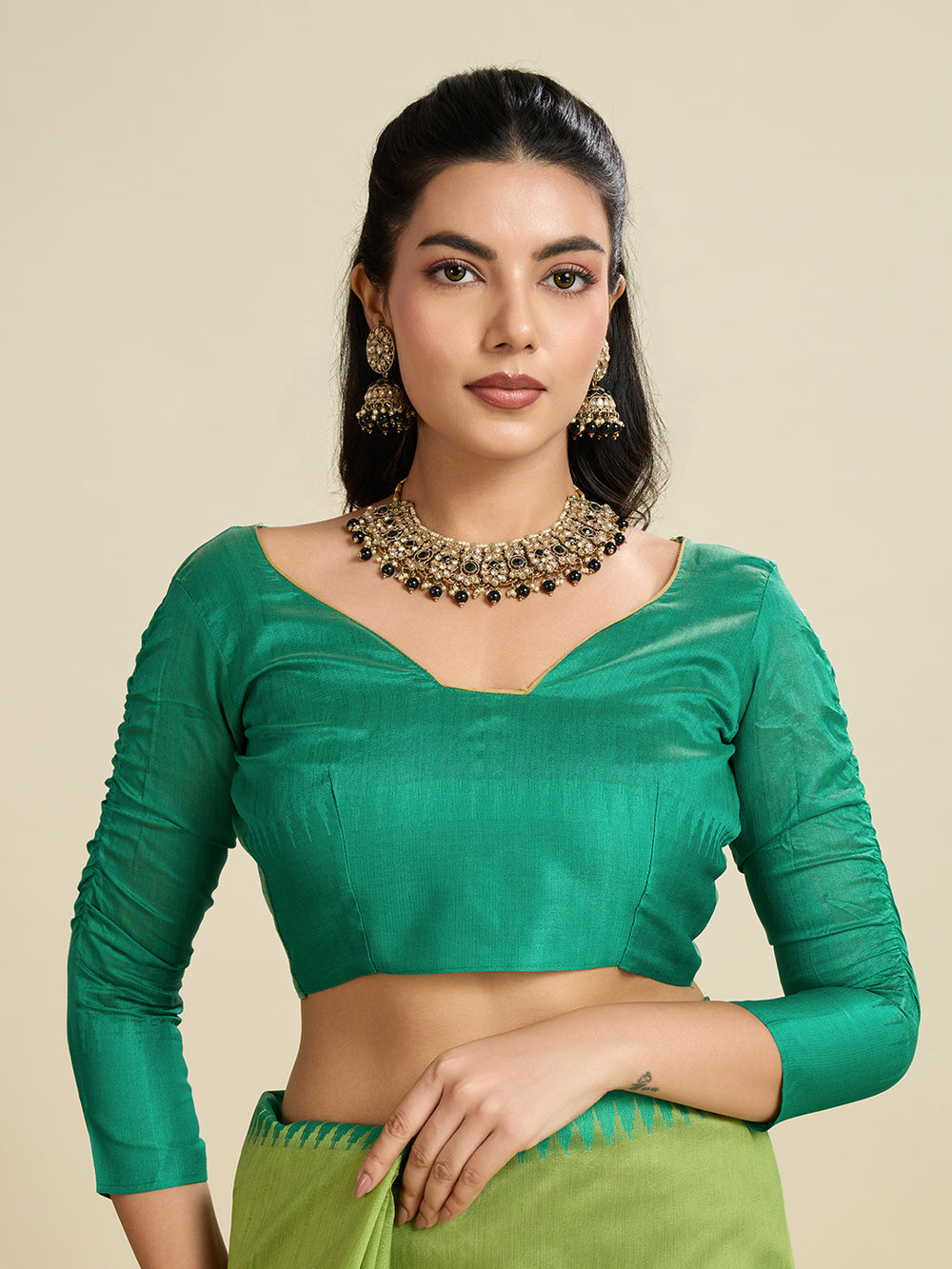 Green Pure Soft Bengalori Temple Border Row Silk Saree Row Silk Saree Anant Tex Exports Pvt.Ltd..
