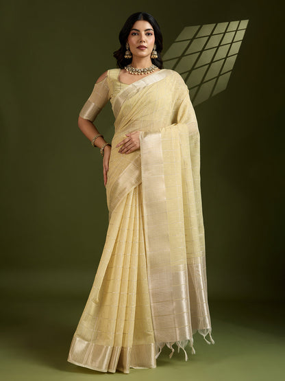 Yellow Pure Tissue Zari Checks Silk Tissue Saree Tissue Saree Anant Tex Exports Pvt.Ltd..