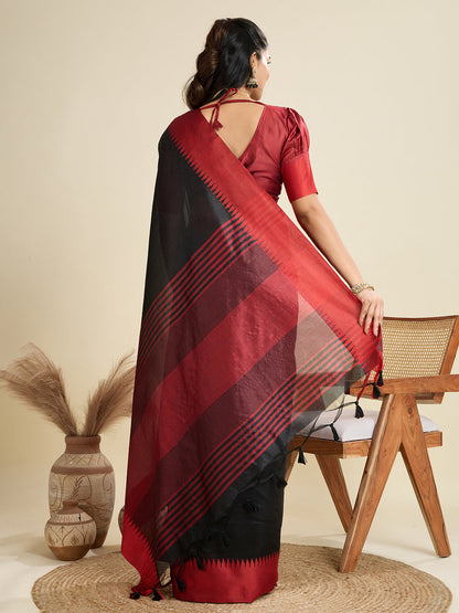 Black Pure Soft Bengalori Temple Border Row Silk Saree Row Silk Saree Anant Tex Exports Pvt.Ltd..