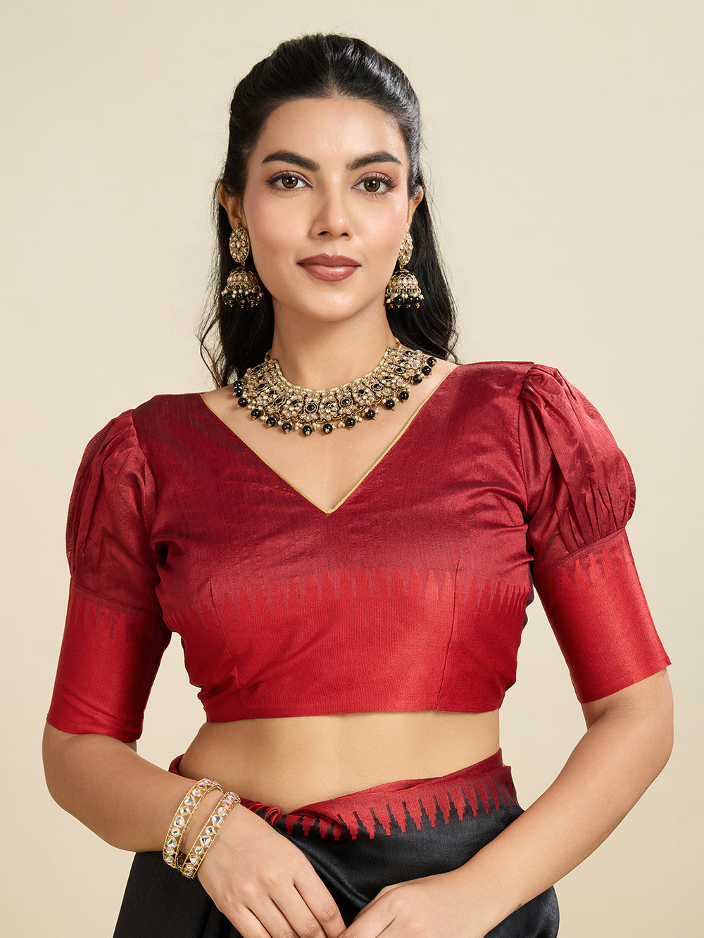 Black Pure Soft Tussar Silk with Temple Border Tussar Saree Tussar Saree Anant Tex Exports Pvt.Ltd..