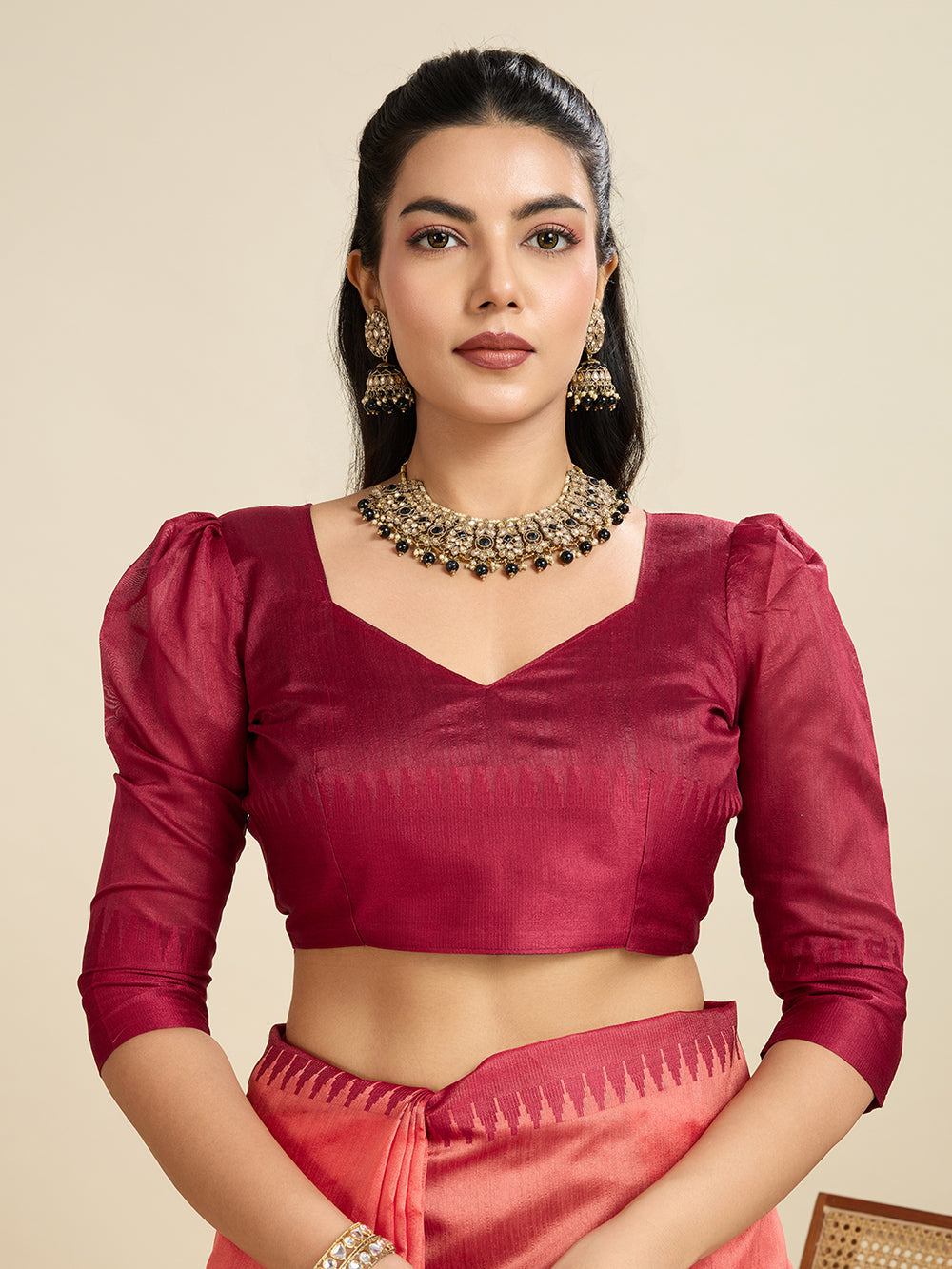 Peach Pure Soft Bengalori Temple Border Row Silk Saree