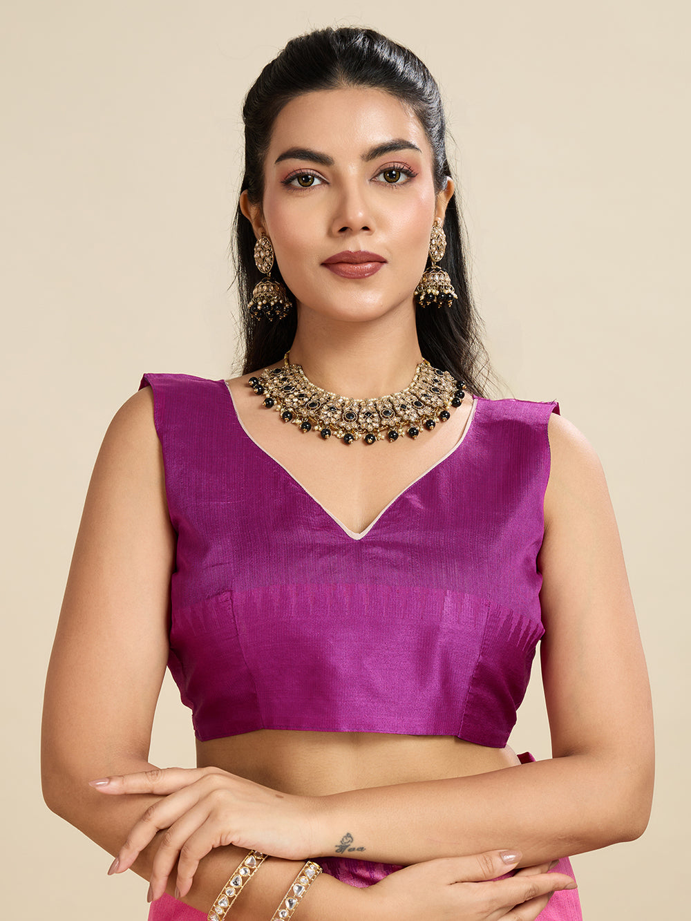 Pink Pure Soft Tussar Silk with Temple Border Tussar Saree