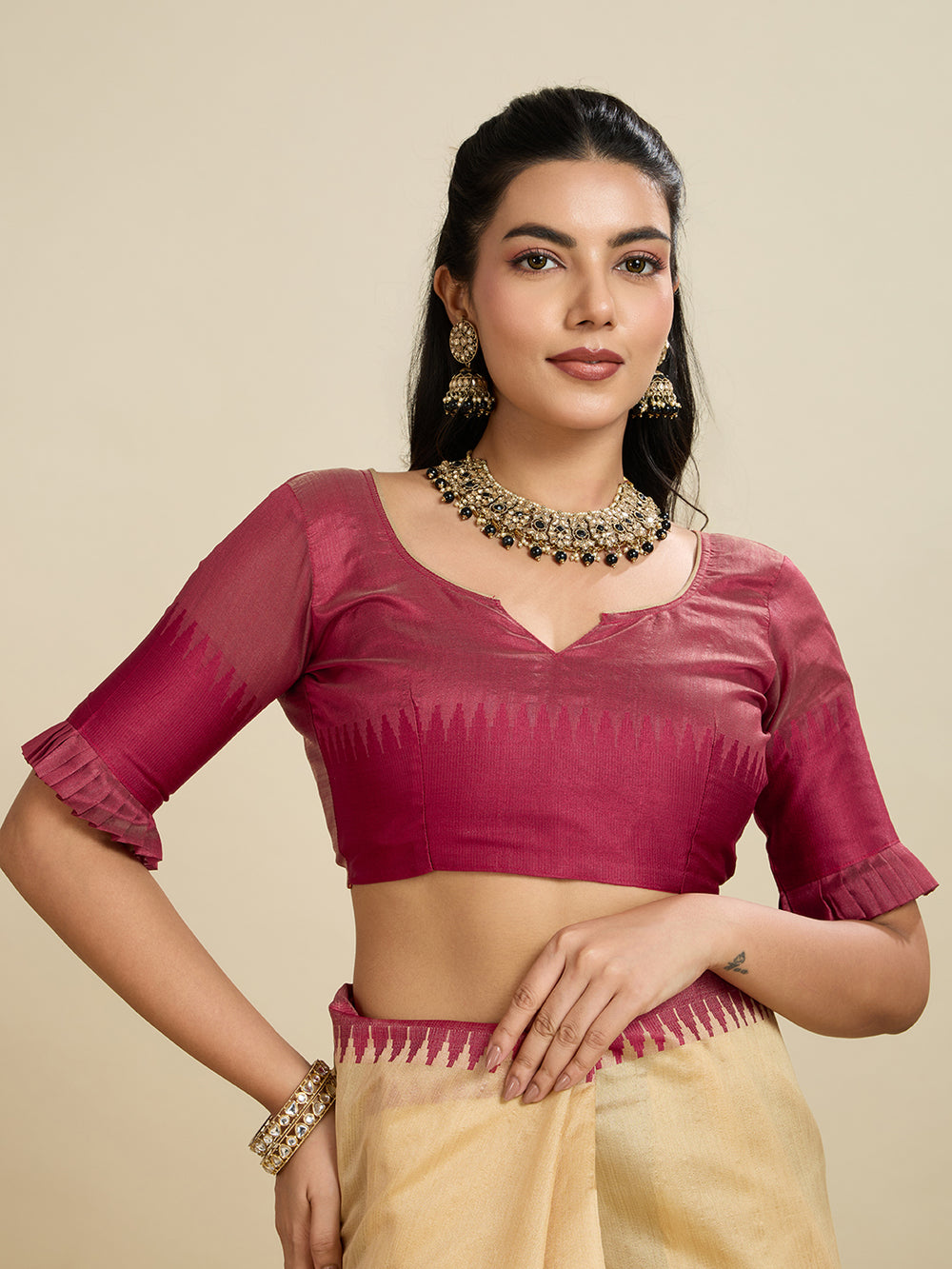 Chiku Pure Soft Bengalori Temple Border Row Silk Saree