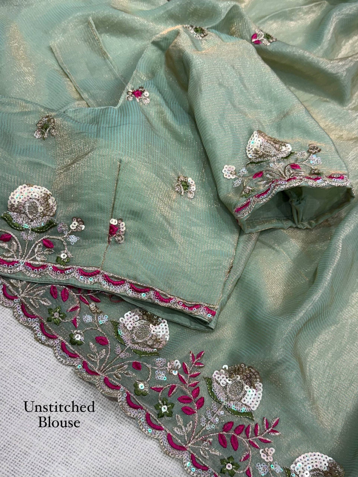 Pista Pure Soft Valetino Silk Thread Embroidered With Sequins work  Saree