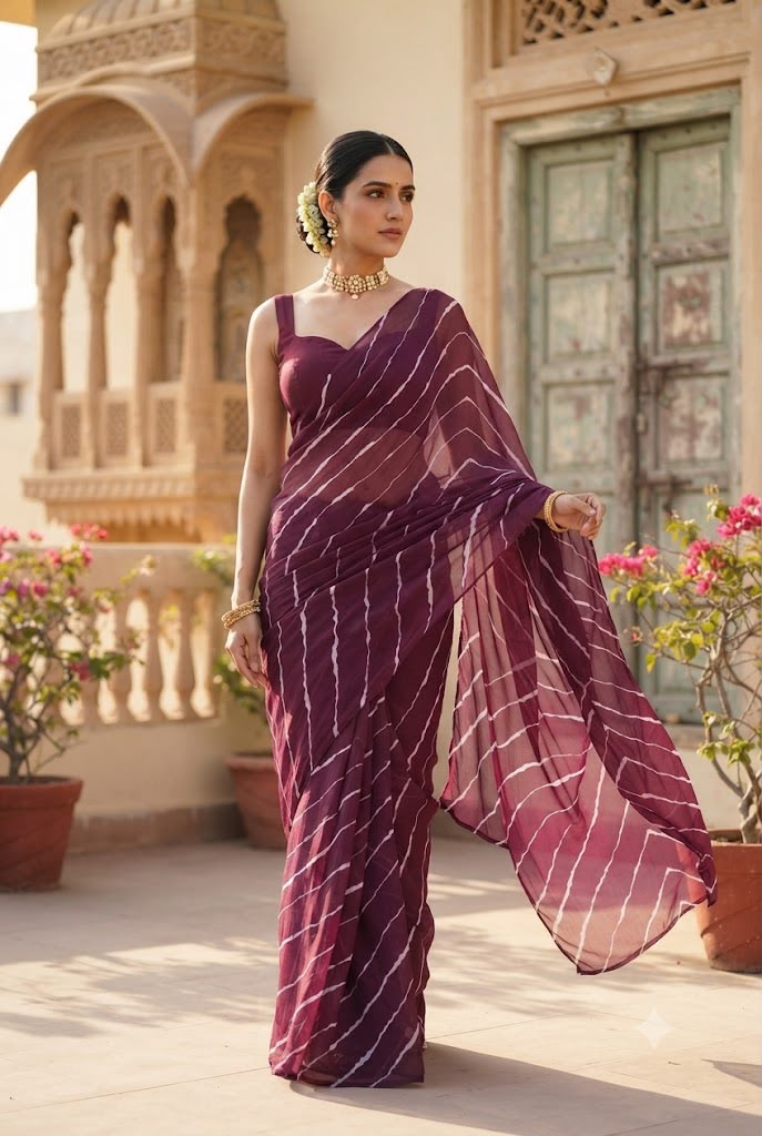 Wine Pure Soft Georgette Leriya Print Georgette Saree